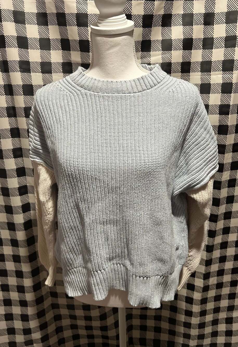 Aerie Long Sleeve Blue Waffle Knit Thermal Crewneck Top